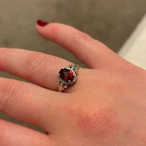 Disney Snow White inspired bow diamond garnet ring size 7